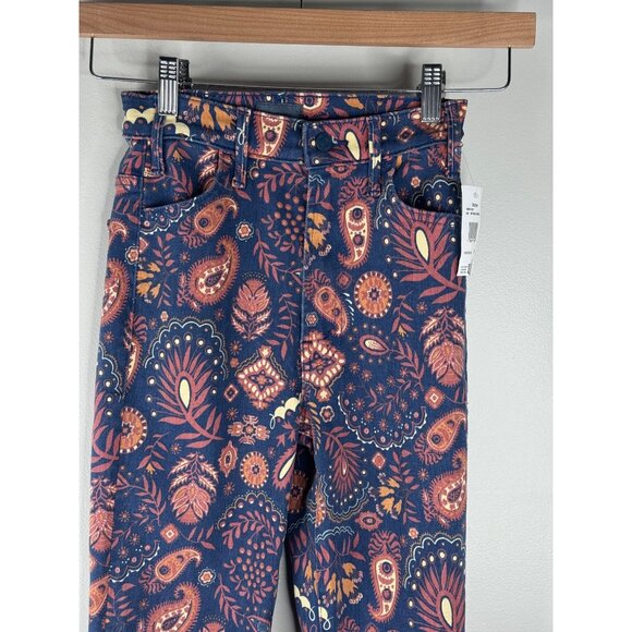 NEW MOTHER Hustler Flood Jeans in Henna Happiness Paisley Stretch Size 24 - Picture 6 of 9